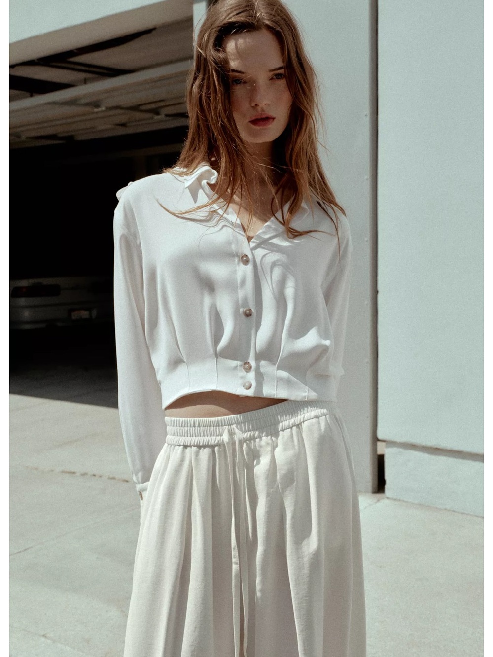 New Zara White Button-Front Blouse